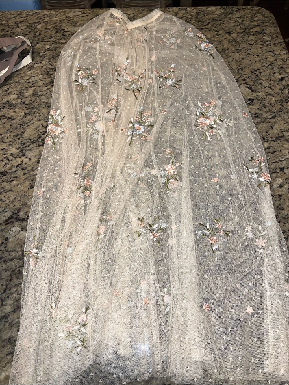 Needle & Thread Ivory Sheer Embroidered Tulle Top with White Accents